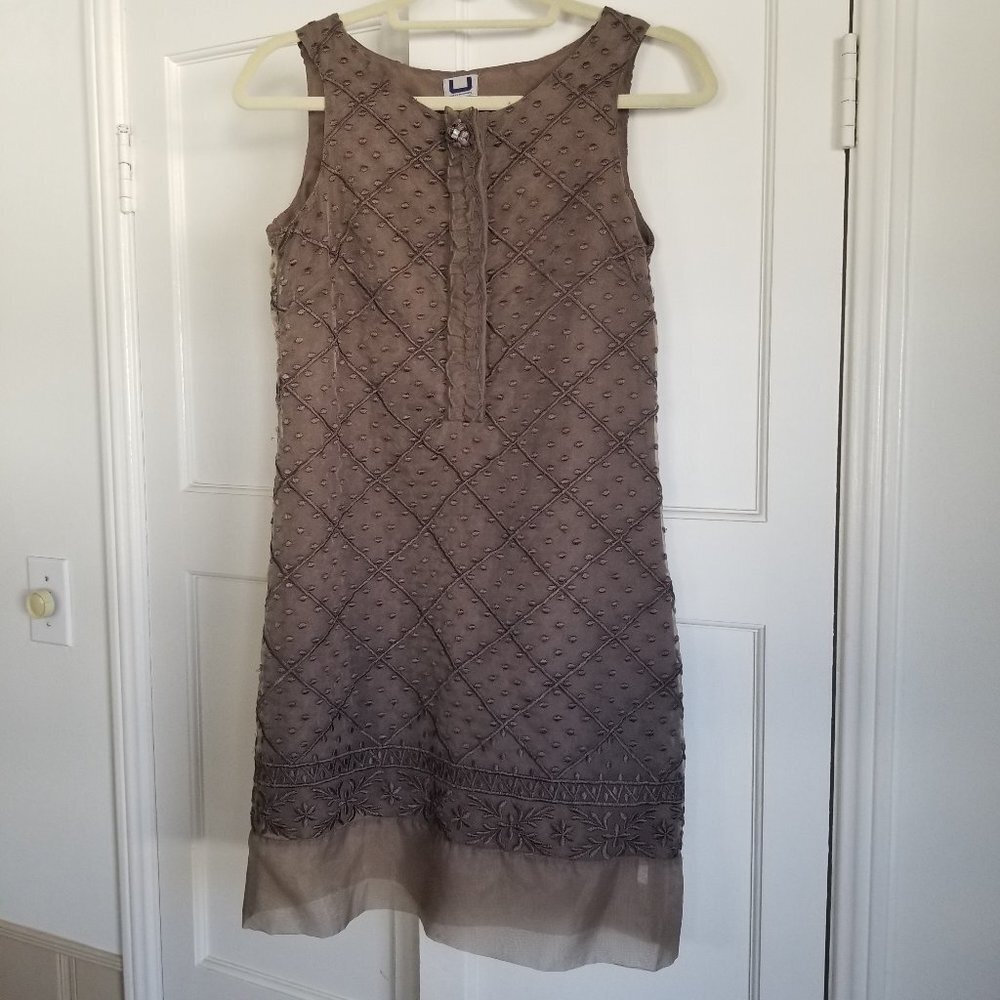 U Adolfo Dominguez Embroidered Brown Sheath Dress